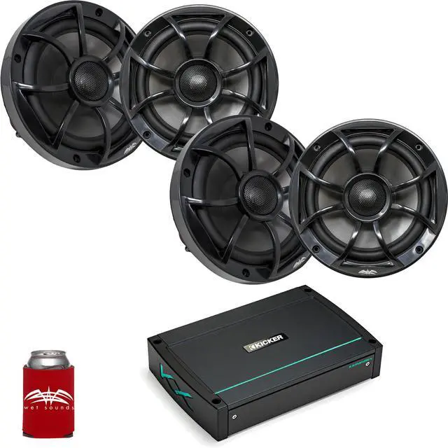 Main image of Wet Sounds - Two Pairs Of RECON 6-BG Black 6.5" Speakers And A Kicker KXMA400.4 Marine Amplifier
