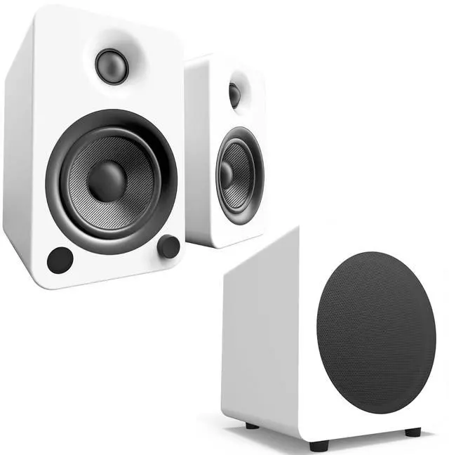Main image of Kanto YU4MW YU4 Matte White Powered Speakers (Pair) with SUB8MW SUB8 Pure 8" 250-Watt Powered Subwoofer - Matte White