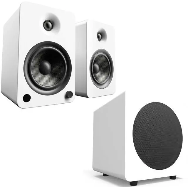 Main image of Kanto YU6MW YU6 Matte White 200W Powered Speakers (Pair) with SUB8MW SUB8 Pure 8" 250W Powered Subwoofer - Matte White