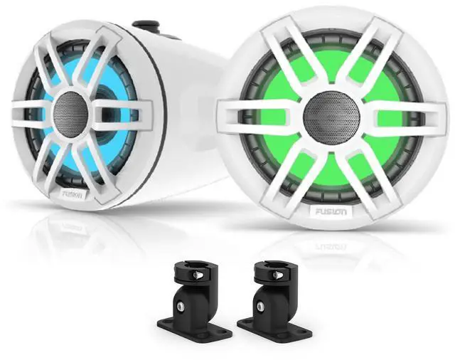 Main image of Fusion XS-FLT652SPW 6.5" White Sport Grill Wake Tower Speakers, RGB LED with Fusion XS-MNTFL Flat Surface Mounts