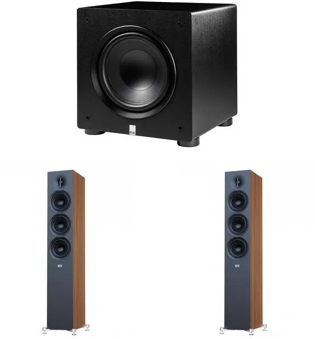Main image of Elac Debut 3.0 Walnut 5.25 Inch Towers With  Elac Varro 10 Inch Subwoofer