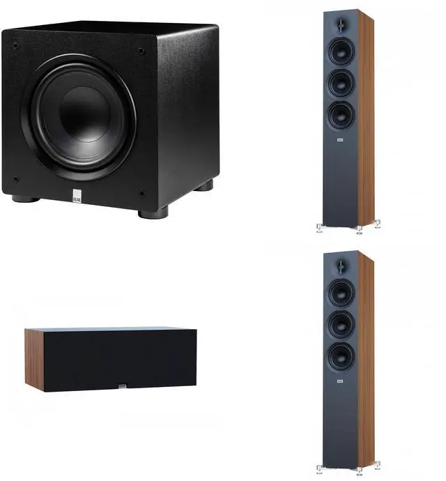 Main image of Elac Debut 3.0 Walnut 5.25 Inch Towers With 5.25 Inch Center And Elac Varro 10 Inch Subwoofer