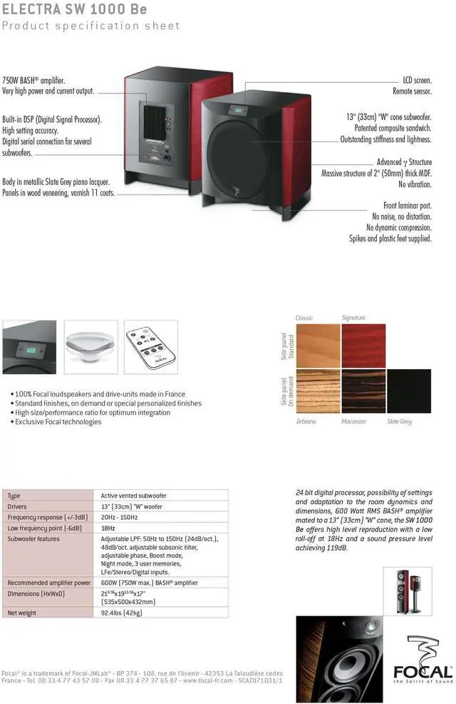 Alt view image 3 of 3 - Focal JMLELECSW1000BE-BLA ELECTRA SW1000 Be Active Subwoofer - Black Ash