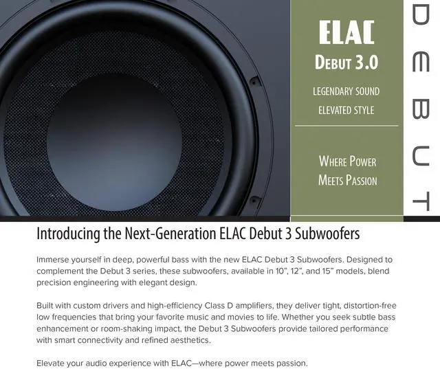 Alt view image 3 of 4 - Elac Debut 3.0 Bookshelf Package Black With Debut 10 Inch Subwoofer And Debut Center Channel