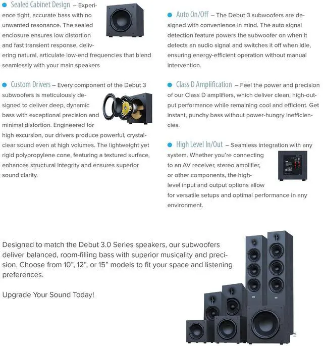 Alt view image 4 of 4 - Elac Debut 3.0 Bookshelf Package Black With Debut 10 Inch Subwoofer And Debut Center Channel