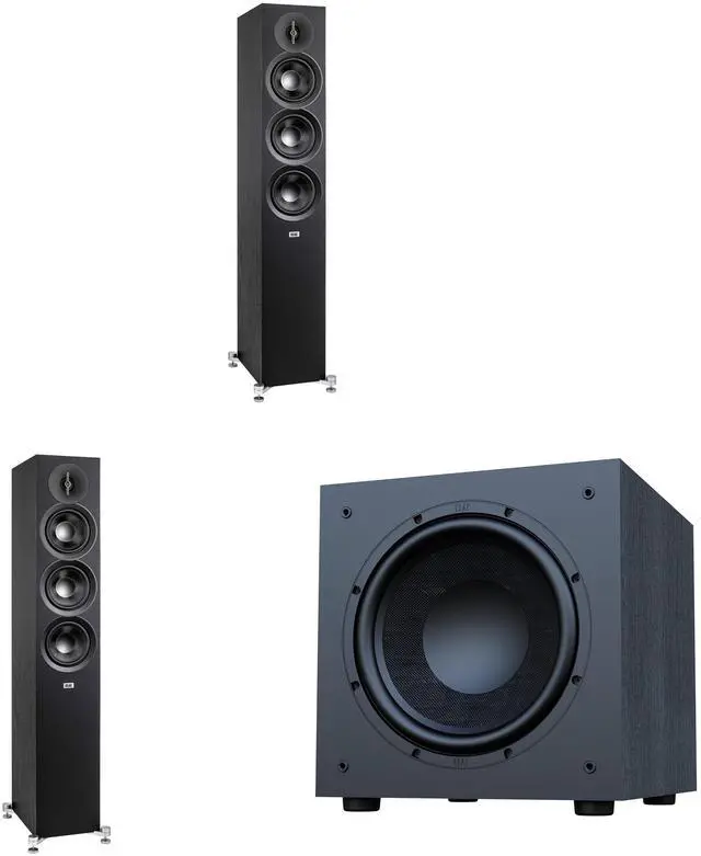 Main image of Elac Debut 3.0 Df53 Black Tower Speakers (Pair) With Debut 12 Inch Subwoofer