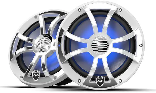 Main image of Wet Sounds REVO 8 XS-W-SS V3 - Revolution Series 8" RGB LED Marine Coaxial Speakers with White/Stainless XS Grilles, Pair