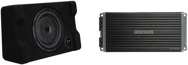 Main image of Kicker 52CVTDF102 CVTDF 10" Sub Down Firing enclosure w/ 500 Watt Key Amp Bundle