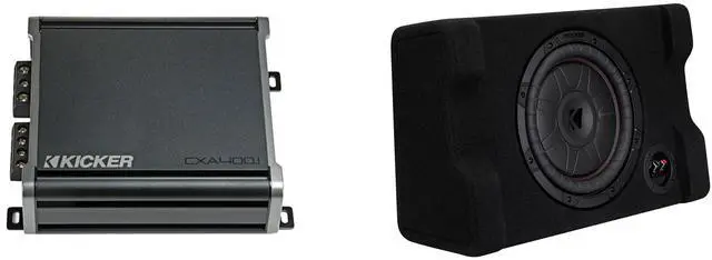 Main image of Kicker 52CVTDF102 CVTDF 10" Sub Down Firing enclosure w/ 400 Watt Amp Bundle