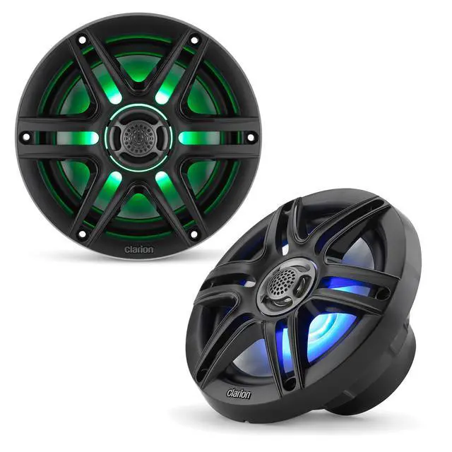 Alt view image 3 of 4 - Clarion RGB LED UTV 6.5" Marine Speaker Bundle including Black & White speaker grills, SSV Works 6.5" speaker pods and 1.75" cage mounts