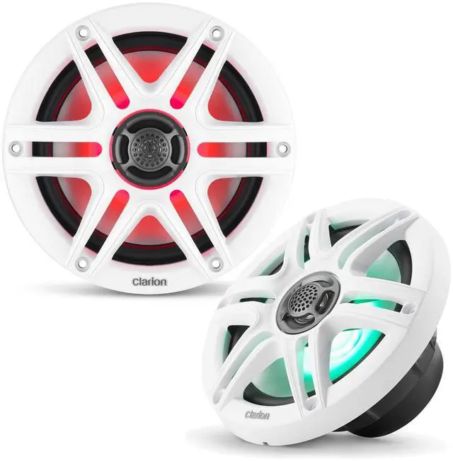 Alt view image 4 of 4 - Clarion RGB LED UTV 6.5" Marine Speaker Bundle including Black & White speaker grills, SSV Works 6.5" speaker pods and 1.75" cage mounts