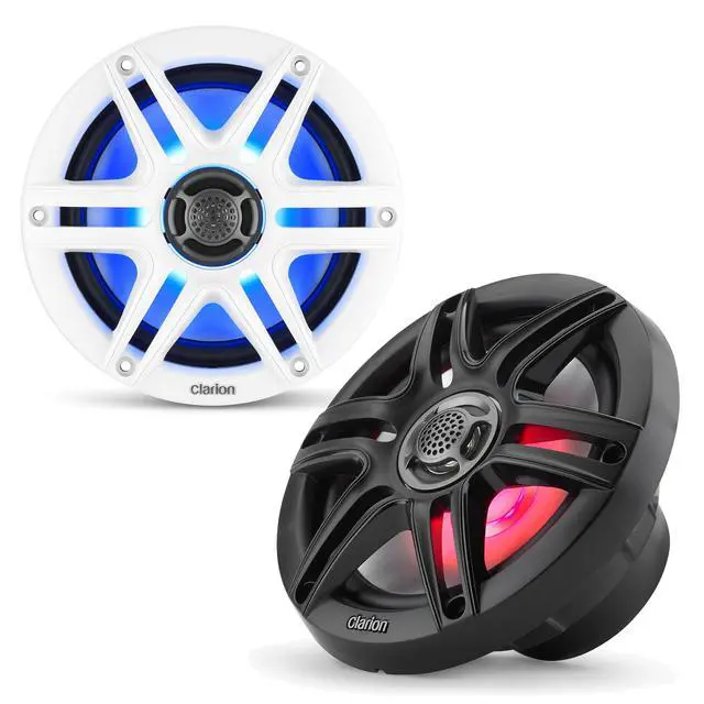Alt view image 2 of 4 - Clarion RGB LED UTV 6.5" Marine Speaker Bundle including Black & White speaker grills, SSV Works 6.5" speaker pods and 1.75" cage mounts