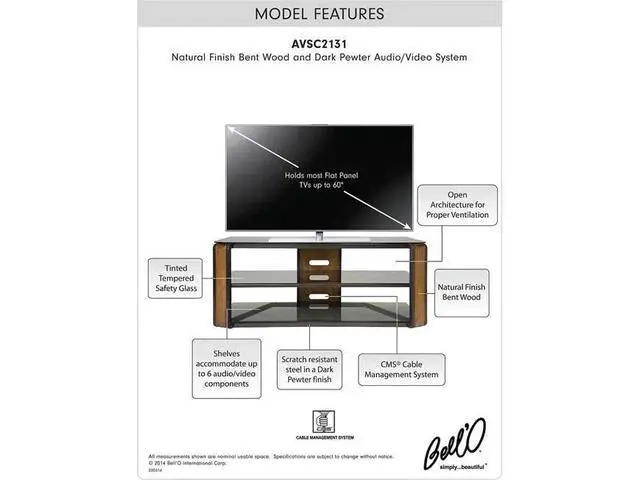 Alt view image 4 of 4 - Bell'O AVSC2131 - 3-Shelf TV Stand for TVs up to 60" - Natural Wood
