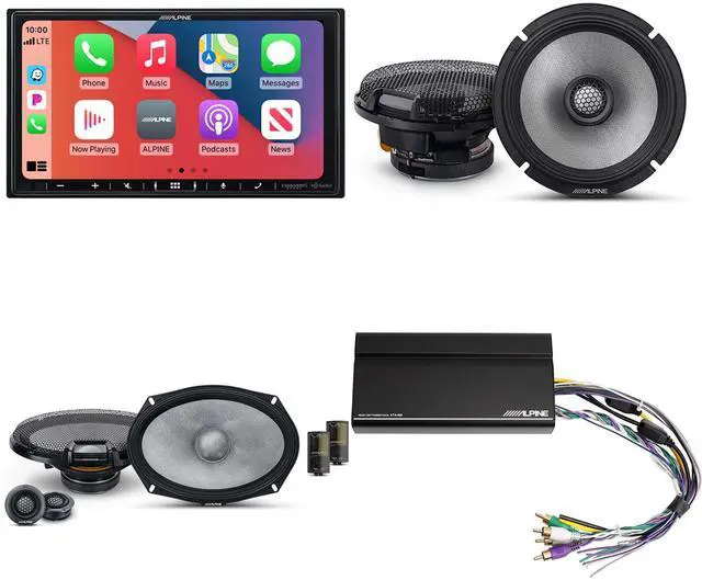 Main image of Alpine iLX-407 7-Inch Multimedia Receiver Apple Carplay and Android Auto w/ R2-S69C 6x9" Comp & R2-S65 6.5" Coaxial Bundle w/ Power Pack