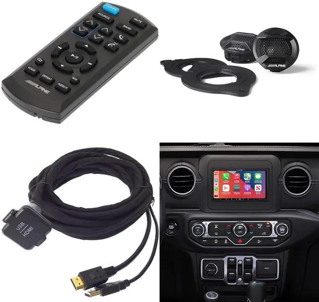 Main image of Alpine i407-WRA-JL, KCU-315UH USB / HDMI Extension Cable w/ SPV-10TW-WRA & RUE-4360 Remote Bundle for 18 - Up Wrangler
