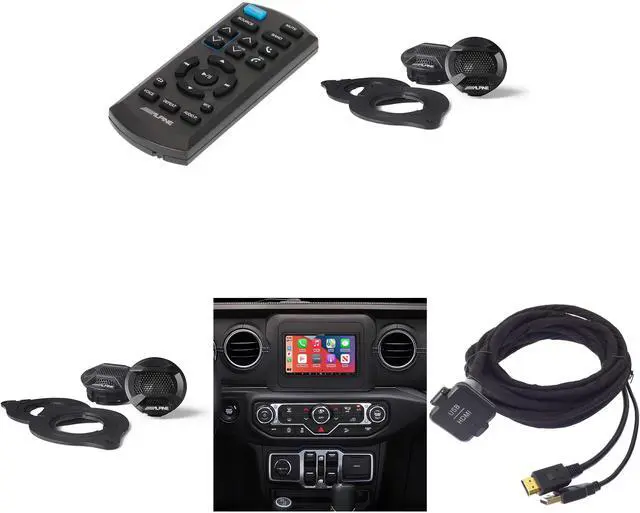 Main image of Alpine i407-WRA-JL, KCU-315UH USB / HDMI Extension Cable w/ (2 Pair ) SPV-10TW-WRA & RUE-4360 Remote Bundle for 18 - Up Wrangler