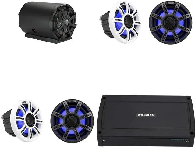 Main image of Kicker Pontoon - Tritoon Boat Premium Audio Upgrade, (4) 6.5" LED Marine Speakers, 10" Subwoofer tube & KXMA 5Ch. Marine Amplifier Bundle