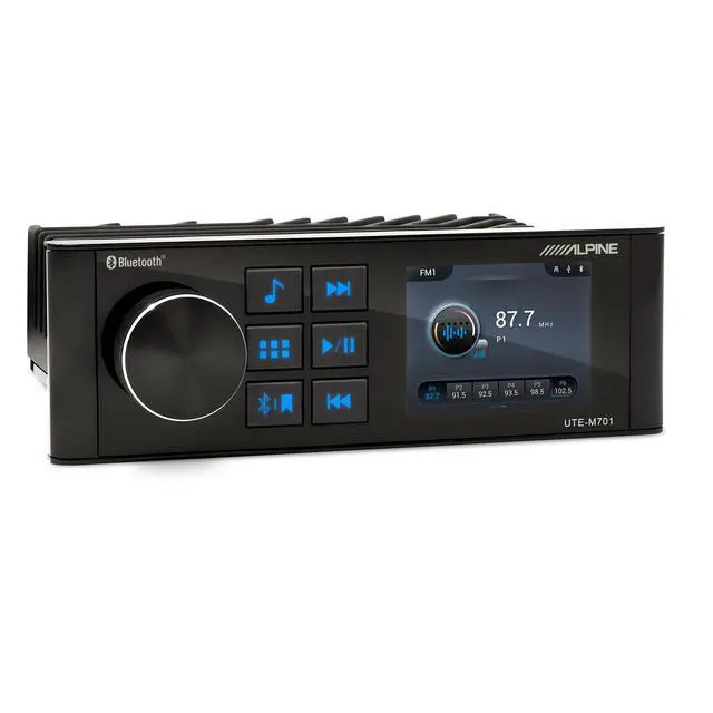 Alt view image 2 of 4 - Alpine UTE-M701 Bluetooth Receiver with PWE-S8-MRN 8" Powered Subwoofer Compact UTV, Golf Cart & Powersports Audio Upgrade Kit