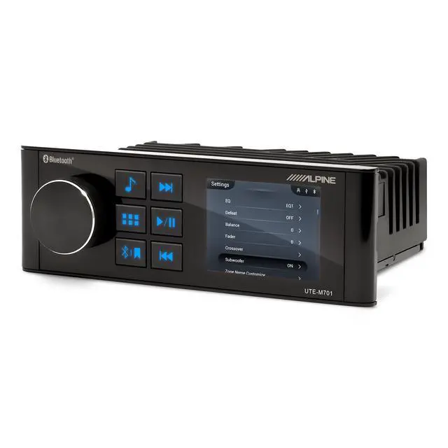 Alt view image 3 of 4 - Alpine UTE-M701 Bluetooth Receiver with PWE-S8-MRN 8" Powered Subwoofer Compact UTV, Golf Cart & Powersports Audio Upgrade Kit