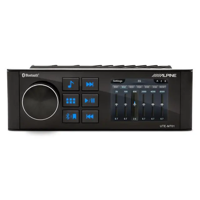 Alt view image 4 of 4 - Alpine UTE-M701 Bluetooth Receiver with PWE-S8-MRN 8" Powered Subwoofer Compact UTV, Golf Cart & Powersports Audio Upgrade Kit
