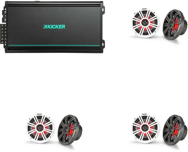 Main image of Kicker Marine Audio System KM654L 6.5" LED Speakers (6 Total) with 48KXMA4006 6-Channel Amplifier Pontoon & Wake Boat Speaker Upgrade