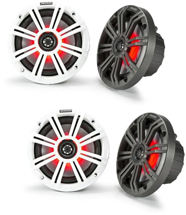 Main image of Kicker 6.5" Marine Speakers LED KM65 RGB 4 Pack Coaxial Boat Speakers Waterproof White Sport Grille Pontoon Marine Audio System Upgrade