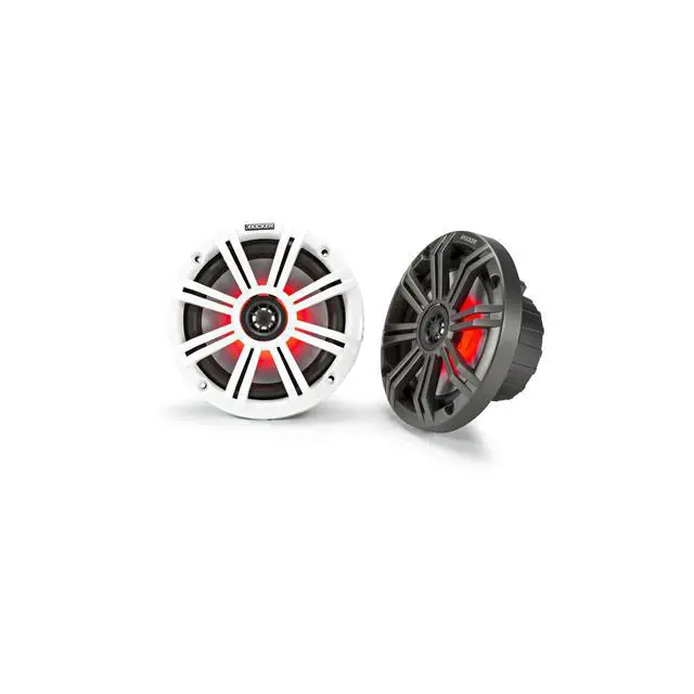 Alt view image 2 of 4 - Kicker 6.5" Marine Speakers LED KM65 RGB 4 Pack Coaxial Boat Speakers Waterproof White Sport Grille Pontoon Marine Audio System Upgrade