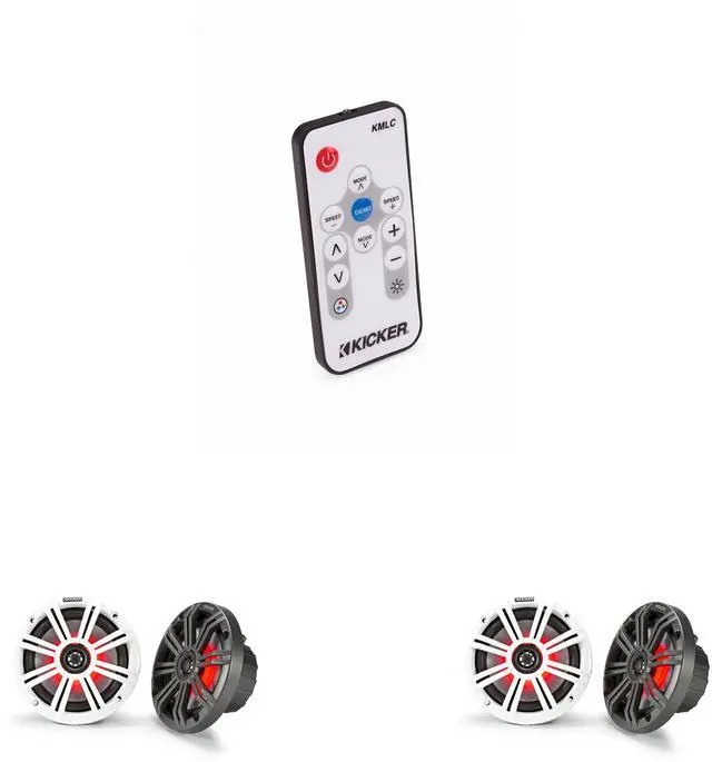 Main image of Kicker 6.5" LED Marine Speakers KM65 RGB 4 Pack with LED Remote Controller Waterproof Coaxial Boat Speakers for Pontoon Audio Lighting System