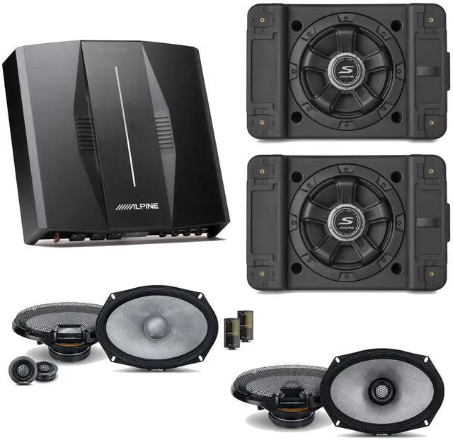Main image of Alpine PXE-C80-88 OPTIM8 8-Channel Hi-Res Digital Sound Processor Amplifier w/ (2) SS-SB10 Subwoofer, R2-S69C & R2-S69 Bundle