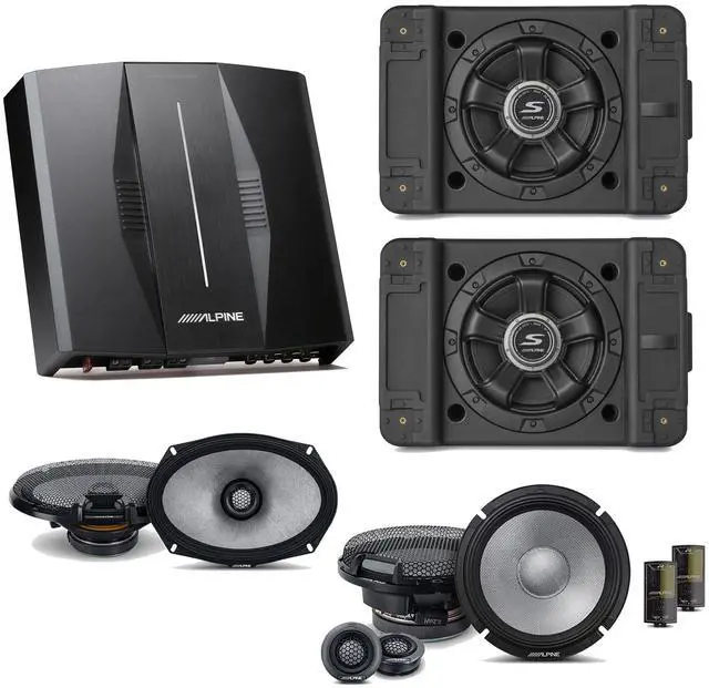 Main image of Alpine PXE-C80-88 OPTIM8 8-Channel Hi-Res Digital Sound Processor Amplifier w/ (2) SS-SB10 Subwoofer, R2-S65C & R2-S69 Bundle
