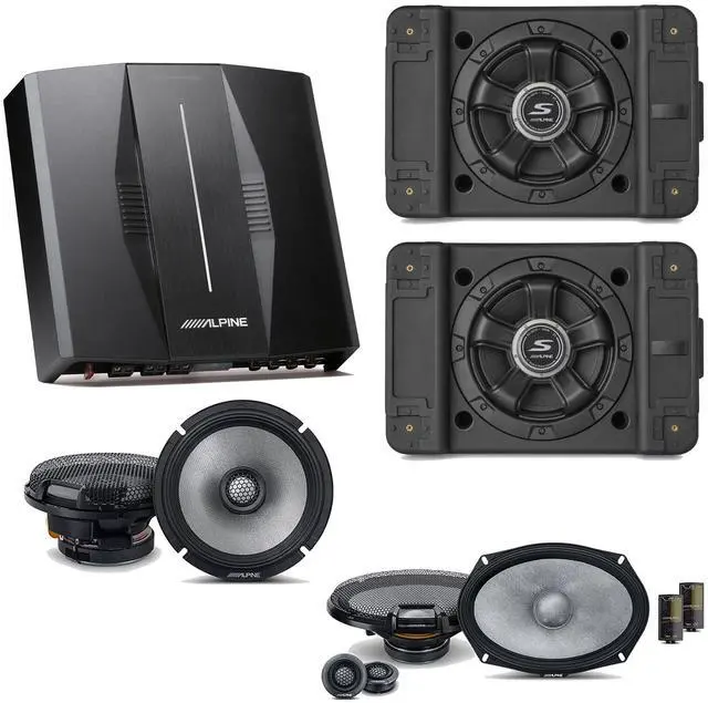 Main image of Alpine PXE-C80-88 OPTIM8 8-Channel Hi-Res Digital Sound Processor Amplifier w/ (2) SS-SB12 Subwoofer, R2-S69C & R2-S65 Bundle