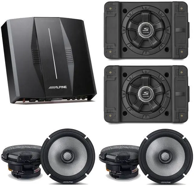 Main image of Alpine PXE-C80-88 OPTIM8 8-Channel Hi-Res Digital Sound Processor Amplifier w/ (2) SS-SB10 Subwoofer, (2) R2-S65 Bundle