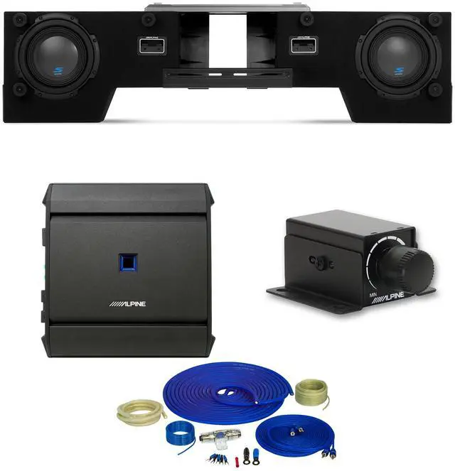 Main image of Alpine S-DB8V-TRK Dual 8" Halo S-Series Preloaded Truck Subwoofer Enclosure with Alpine S-A60M S-Series 600 Watt Mono Amp, RUX-KNOB.2 and 4 Gauge Wiring Kit