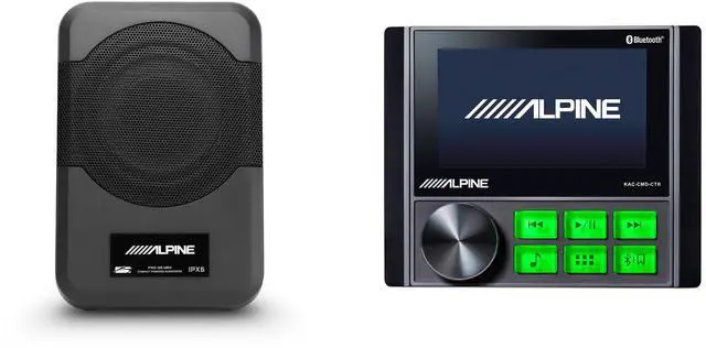 Main image of Alpine KAC-CMD-CTR Powersports Commander Controller with PWE-S8-MRN 8" Powered Marine Subwoofer Compact UTV, Golf Cart & Side-by-Side Bass Upgrade