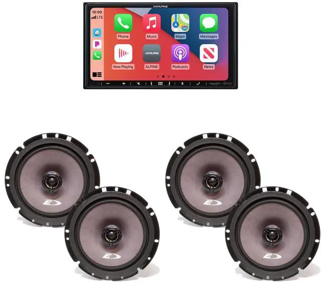 Main image of Alpine iLX-407 7-Inch Multimedia Receiver Apple Carplay and Android Auto w/ 2 Pairs Alpine SXE-1726S 6.5" Coax