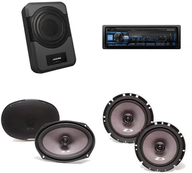 Main image of Alpine UTE-83BT Receiver, SXE-6926S 6x9" & SXE-1726S 6 1/2" 2 way Coaxial Speakers w/ PWE-S8 Powered 8inch Woofer Bundle