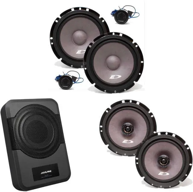 Main image of Alpine SXE-1751S 6 1/2" 2-Way Component Speakers & SXE-1726S 6 1/2" 2 way Coaxial Speakers w/ PWE-S8 Powered 8inch Woofer Bundle