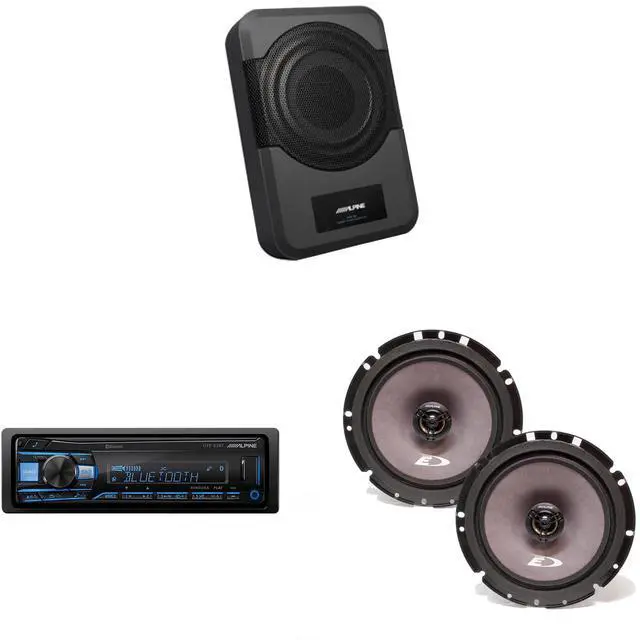 Main image of Alpine UTE-83BT Receiver, SXE-1726S 6 1/2" 2 way Coaxial Speakers (Pair) w/ PWE-S8 Powered 8inch Woofer Bundle