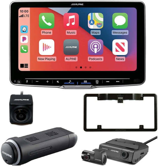 Main image of Alpine ILX-F509 Halo9 9" Multimedia Receiver with KTX-NS01 Nav Module, HCE-C1100 BU Camera w/ Frame, and DVR-C320R Alpine Dash Camera