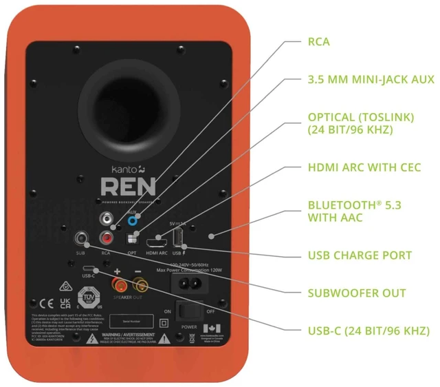 Alt view image 4 of 4 - Kanto REN Matte Orange + SUB8 Black + ST28 Black + Tributaries 2m HDMI Complete TV Audio Kit