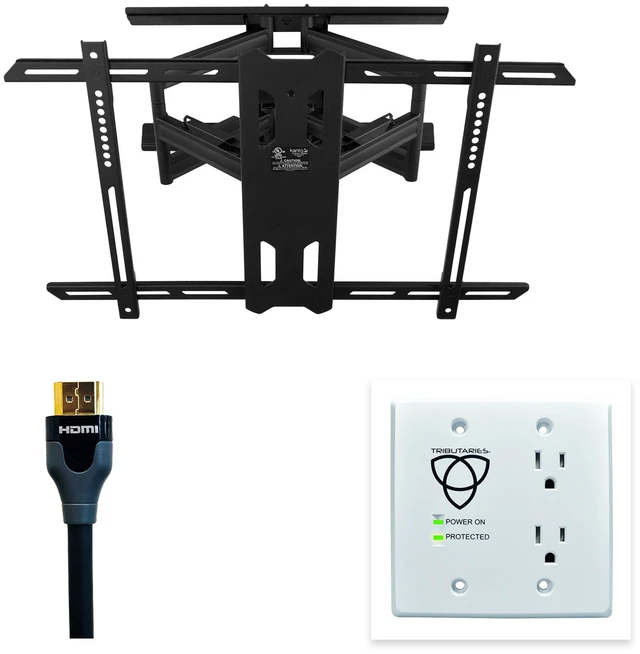 Main image of Kanto PDX650 Full Motion Mount + Tributaries 3m HDMI + In-Wall Power Installation Kit