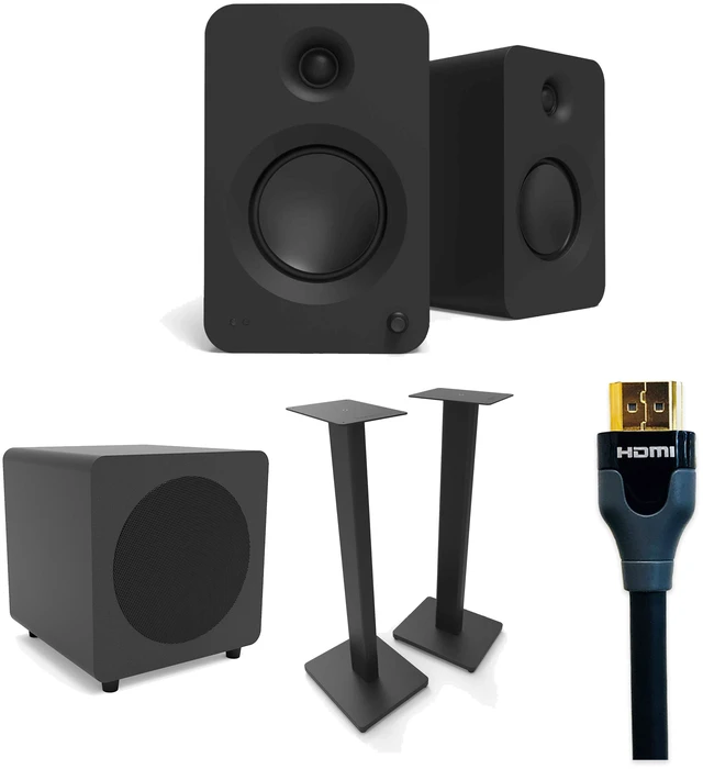 Main image of Kanto REN Black + SUB8 Black + ST28 Black + Tributaries 2m HDMI Complete TV Audio Kit