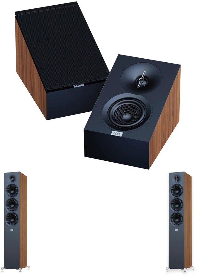 Main image of ELAC Debut 3.0 DF53 Walnut Pair + DA43 Walnut Atmos Speakers
