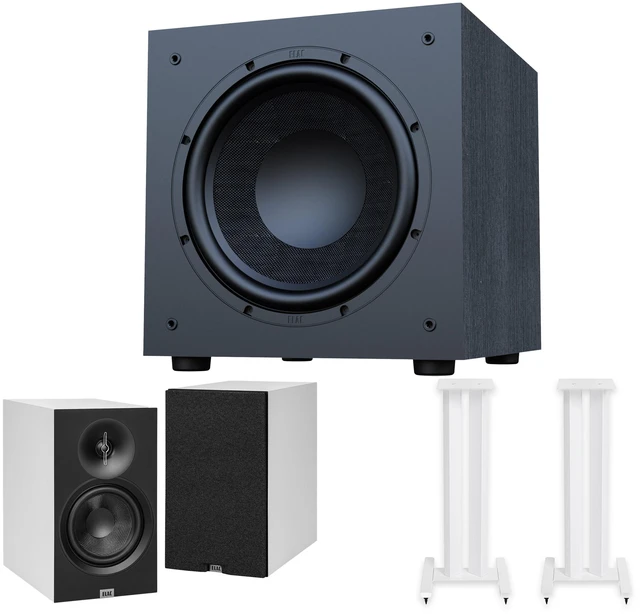 Main image of ELAC DB53 White + LS20 White Stands + DS103 Subwoofer