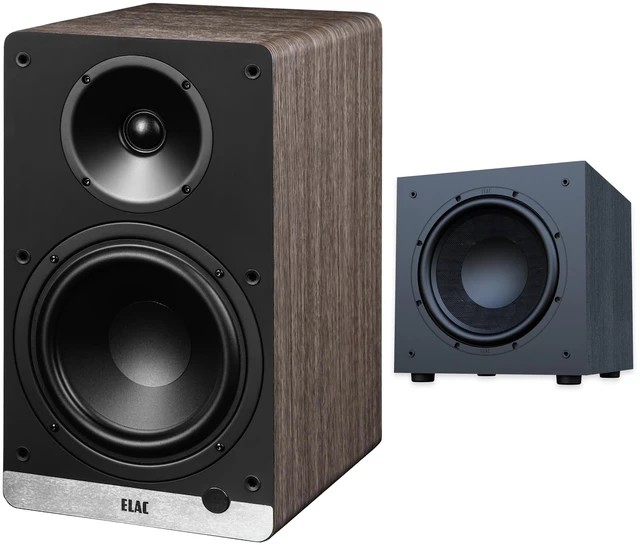 Main image of ELAC DCB61 Walnut Powered Speakers + DS103 10in Debut 3.0 Subwoofer