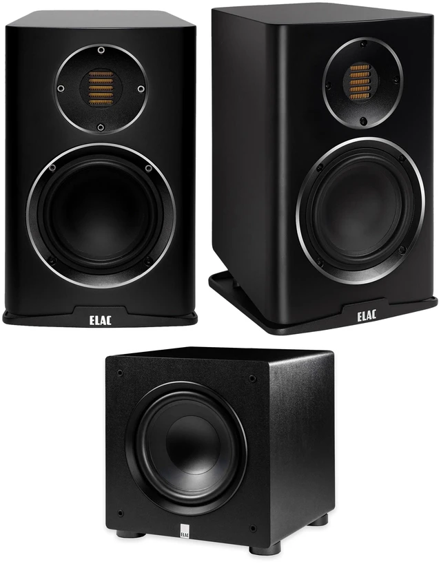Main image of ELAC Carina BS243.4 Satin Black Bookshelf Speakers + PS250 10in Varro Premium Subwoofer