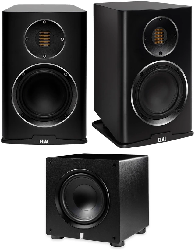 Main image of ELAC Carina BS243.4 Satin Black Bookshelf Speakers + PS350 12in Varro Premium Subwoofer