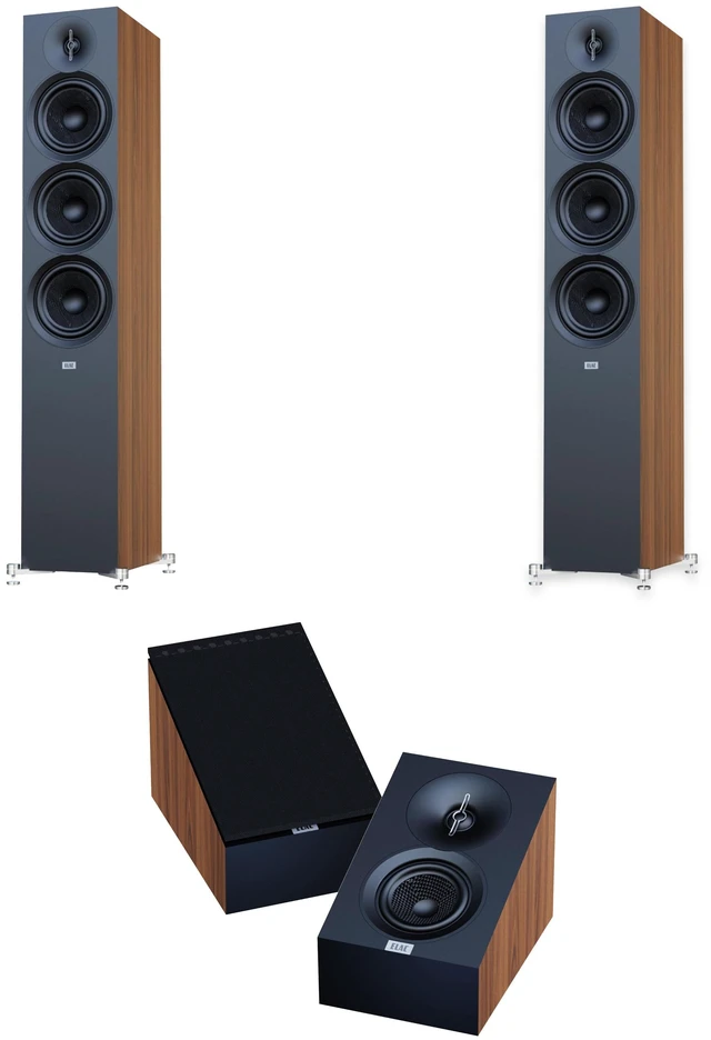 Main image of ELAC Debut 3.0 DF63 Walnut Pair + DA43 Walnut Atmos Speakers