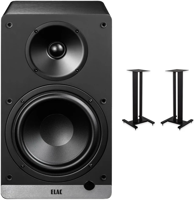 Main image of ELAC DCB61 Black Powered Speakers + LS20 Black Stands