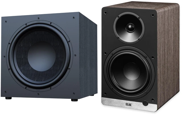 Main image of ELAC DCB61 Walnut Powered Speakers + DS153 15in Debut 3.0 Subwoofer